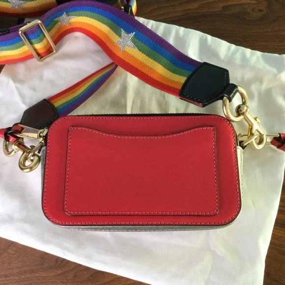 MARC JACOBS Snapshot Saffiano Rainbow Strap Color Block Camera Bag Purse Multi - Picture 6 of 10